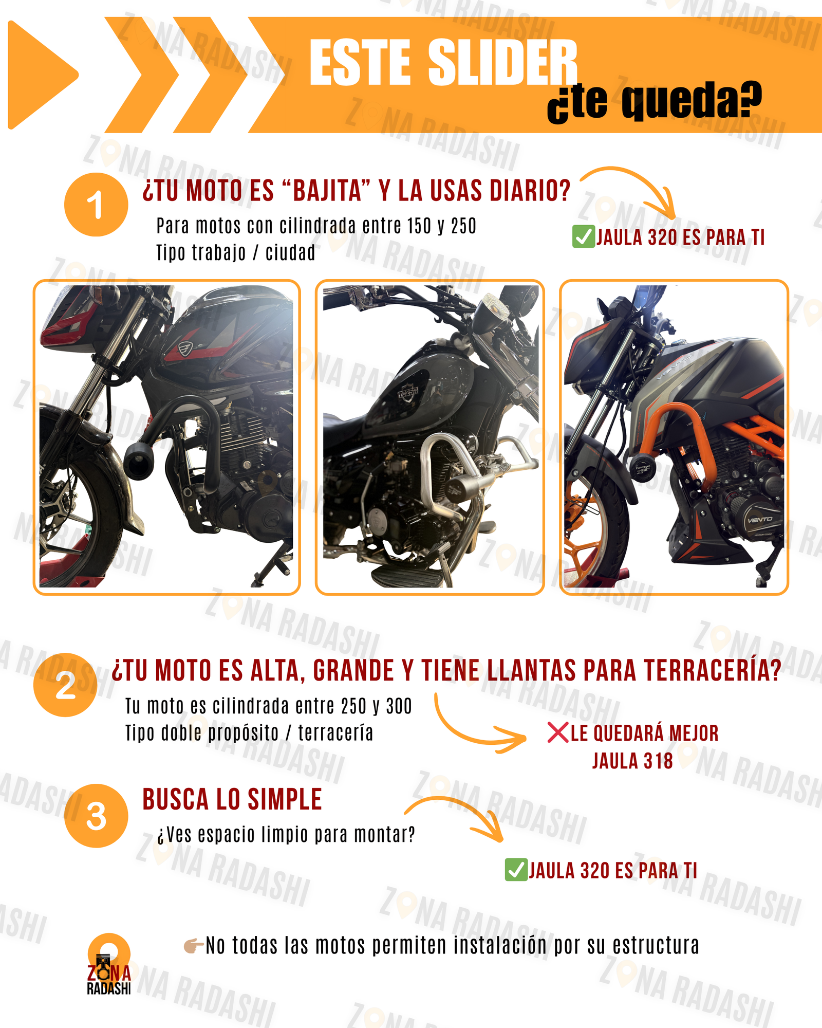 guía jaula 320 Qué slider le queda a mi moto
