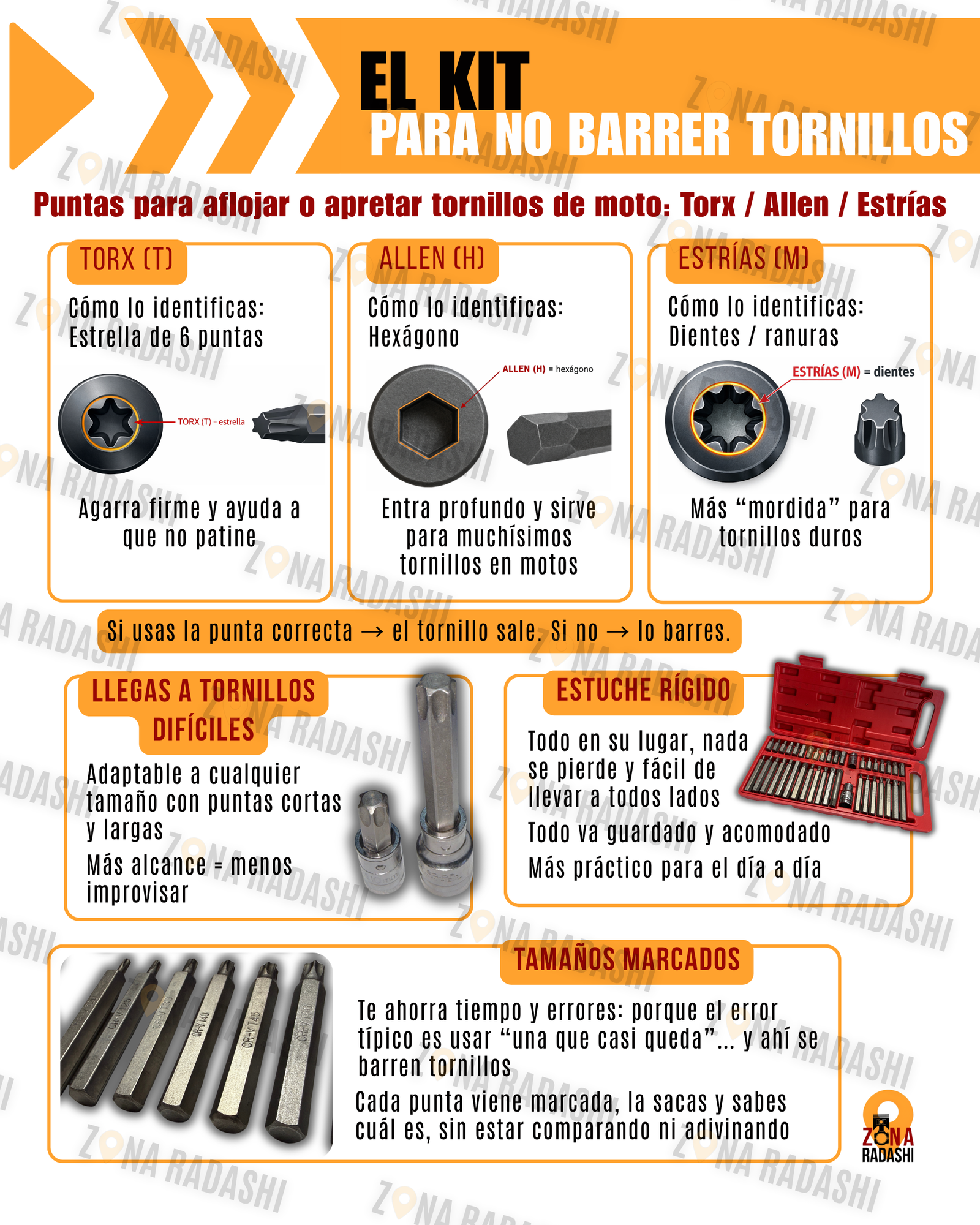 cómo evitar barrer tornillos de moto