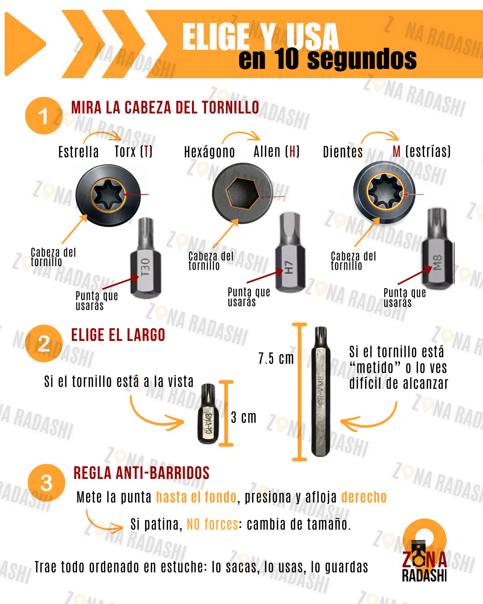 cómo usar puntas en los diferentes tornillos de la moto