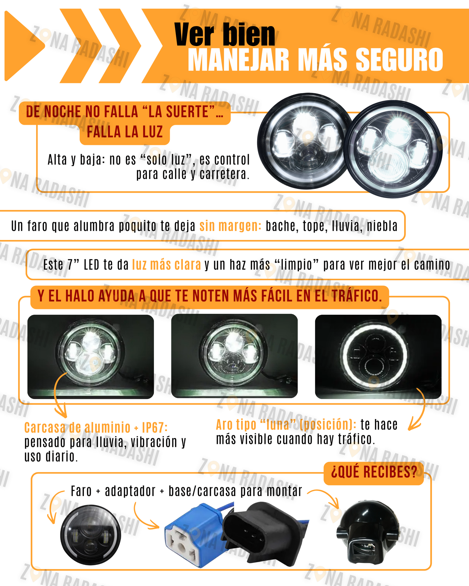 Faro LED 7” para moto